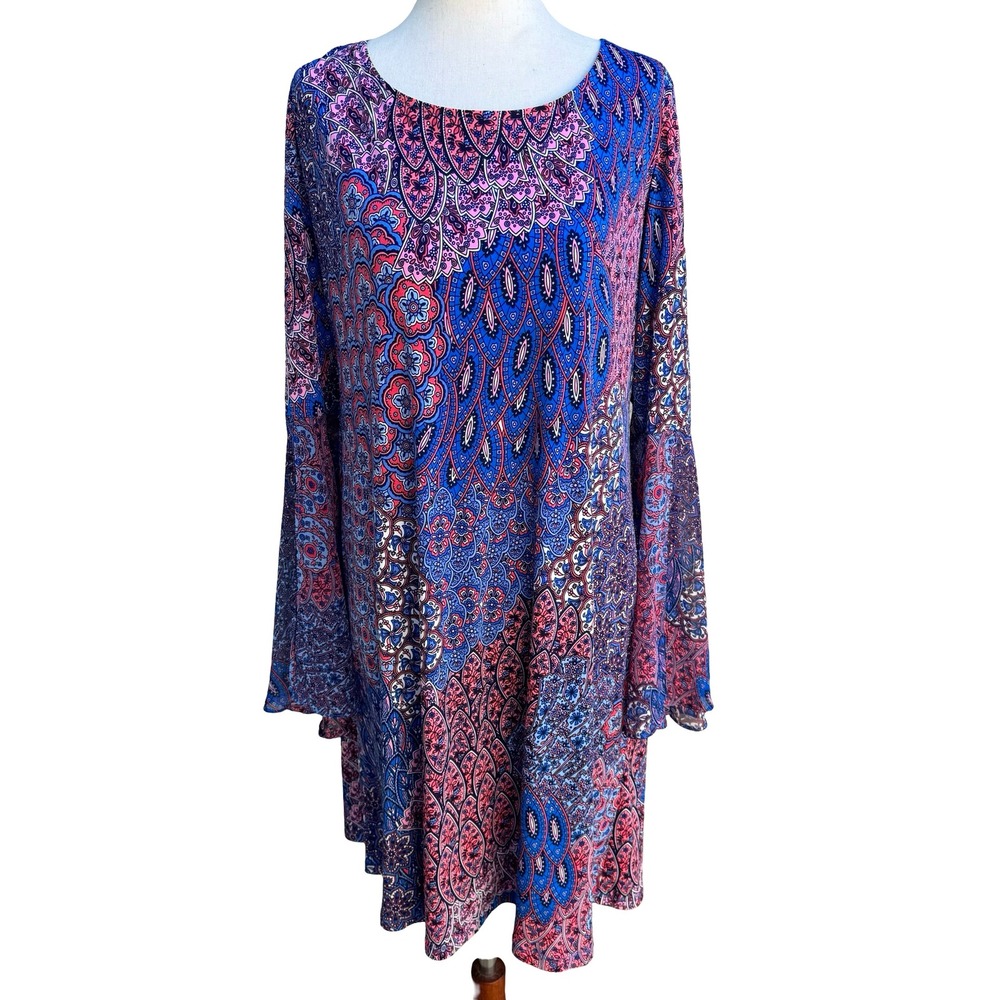 RN Studio Ronni Nicole Boho Witchy Festival Paisley Bell Sleeve Shift Dress La